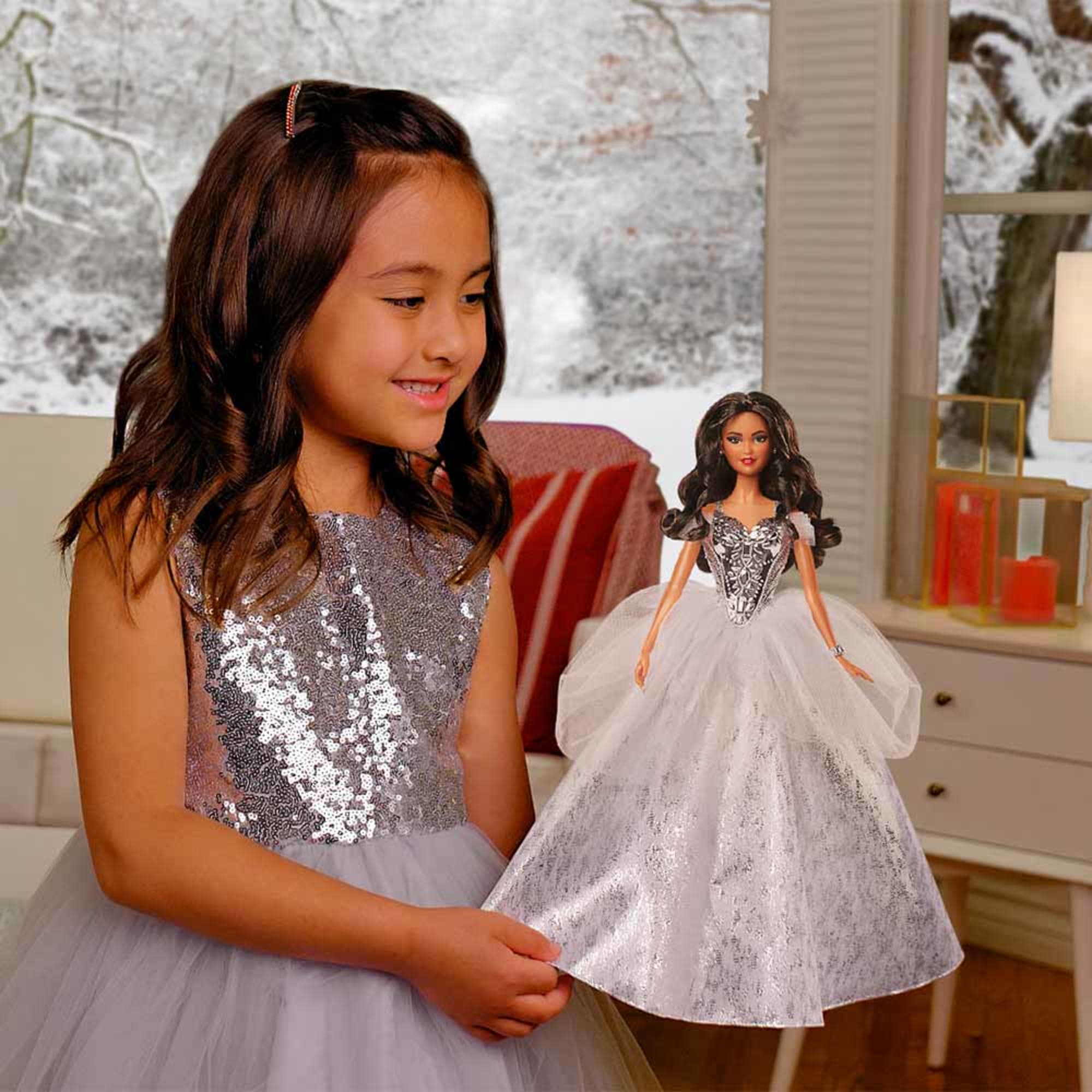 2021 Holiday Barbie Doll, Brunette Curly Hair - Image 8