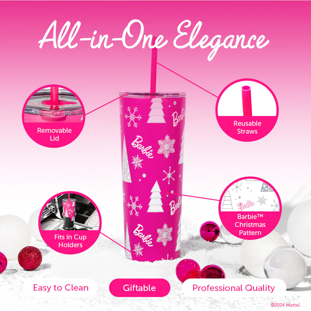 Barbie™ Pink Christmas Tumbler - Image 5