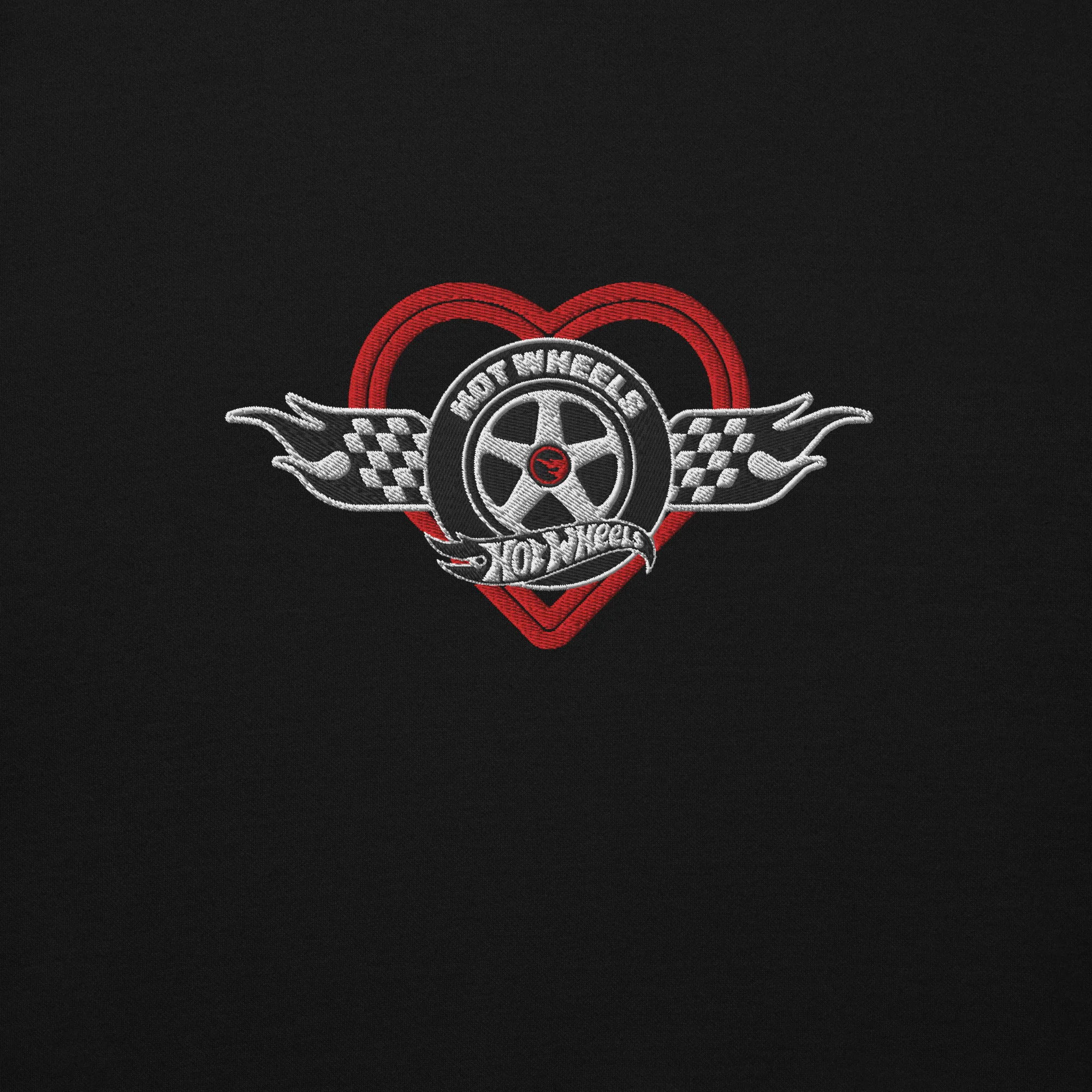 Hot Wheels Checkered Hearts Embroidered Black Hoodie - Image 2