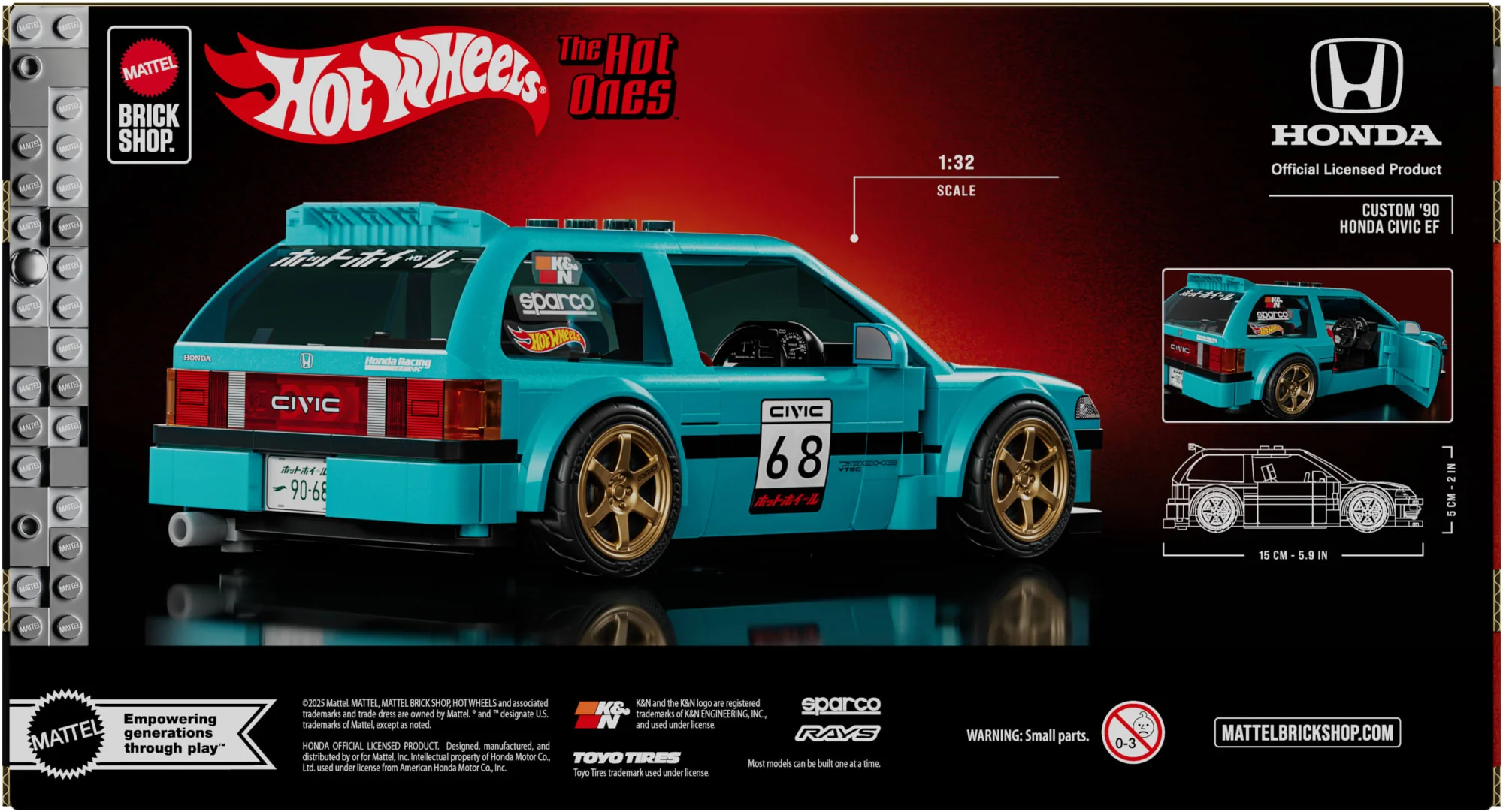 Mattel Brick Shop Hot Wheels Custom ’90 Honda Civic EF Building Set - Image 8